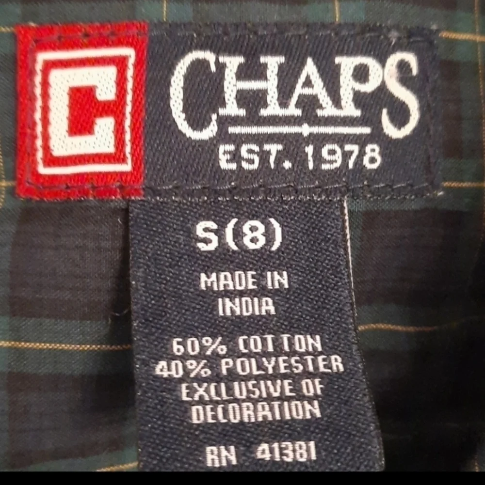Chaps Blue Green Plaid Dress Shirt Collared Long Sleeve Button Down Boy's Size 8